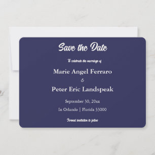 Midnight Navy Blue Typographic Monogram Save The Date