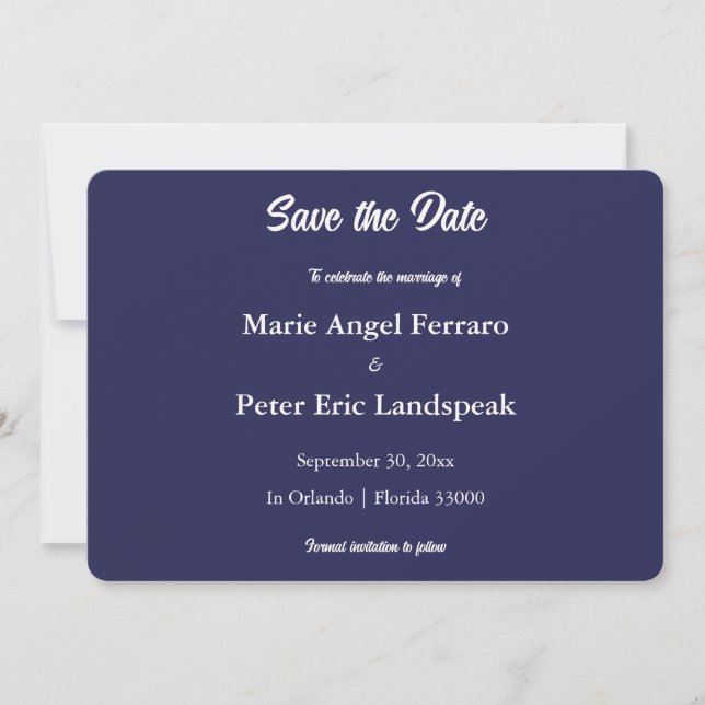 Midnight Navy Blue Typographic Monogram  Save The Date (Front)