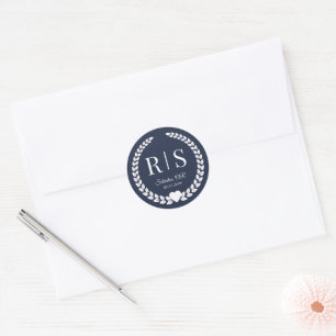 Midnight Navy Blue Wedding Monogram Initials Classic Round Sticker