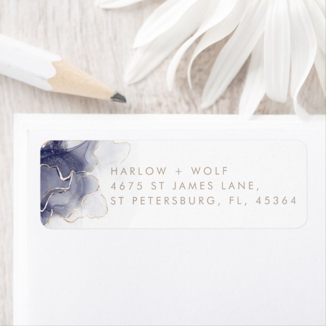 Midnight Navy Gold Elegant Modern Return Address Label (Insitu)