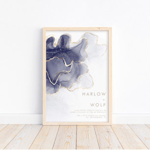 Midnight Navy Gold Elegant Modern Wedding Welcome Poster