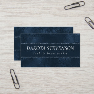 Midnight Navy Romance Blue Satiny Grunge Damask Business Card