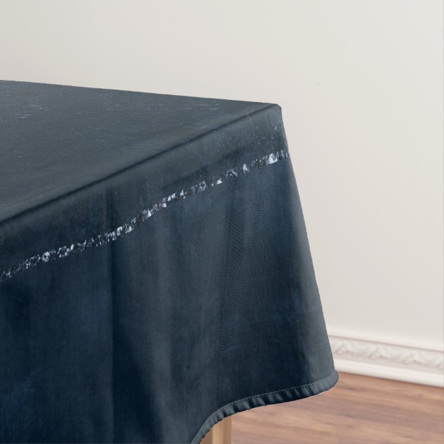 Midnight Navy Romance | Blue Satiny Grunge Damask Tablecloth (In Situ)
