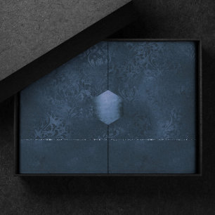 Midnight Navy Romance   Blue Satiny Grunge Damask Tissue Paper