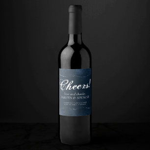 Midnight Navy Romance Blue Satiny Grunge Damask Wine Label
