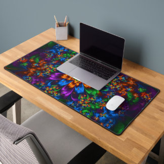 Midnight Neon Garden Fractal Bloom Desk Mat