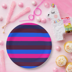 Midnight neon stripes paper plate