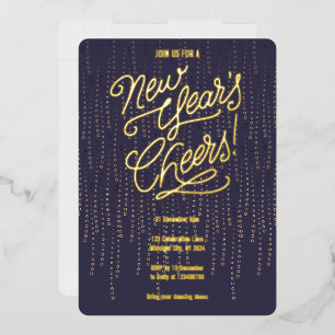 Midnight New Years Cheers Foil Invitation