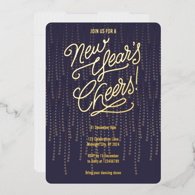 Midnight New Years Cheers Foil Invitation (Envelope)