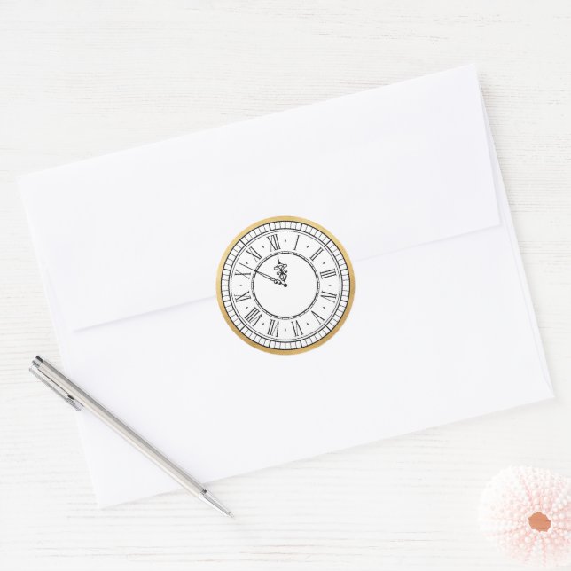 Midnight New Years Clock Classic Round Sticker (Envelope)