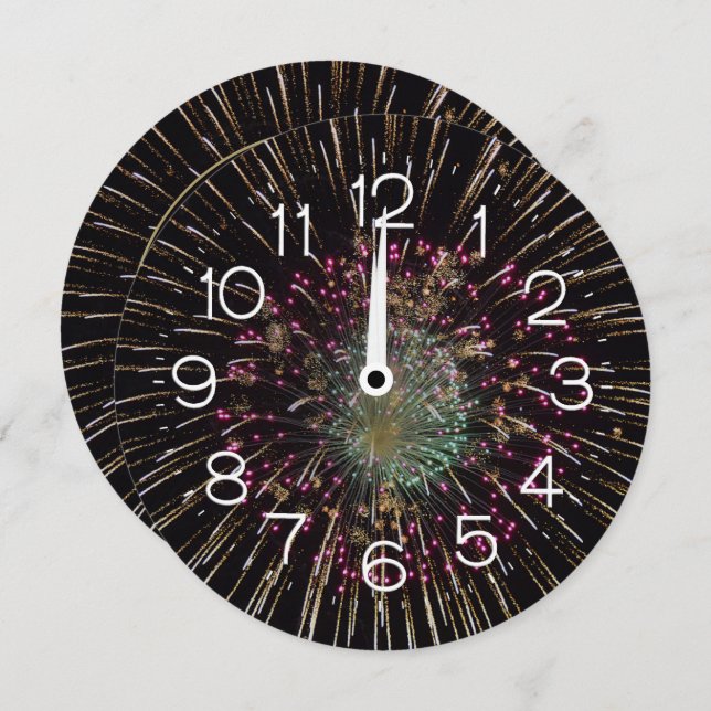 Midnight New Years Eve Clock On Fireworks  Invitation (Front/Back)
