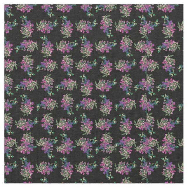 Midnight Noir Garden Chic Pattern Fabric (Close Up)