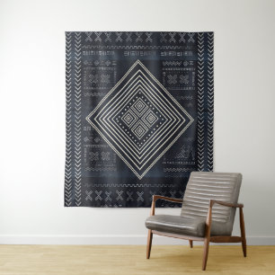 Midnight Nomad Diamond - Indigo Mudcloth Art Tapestry