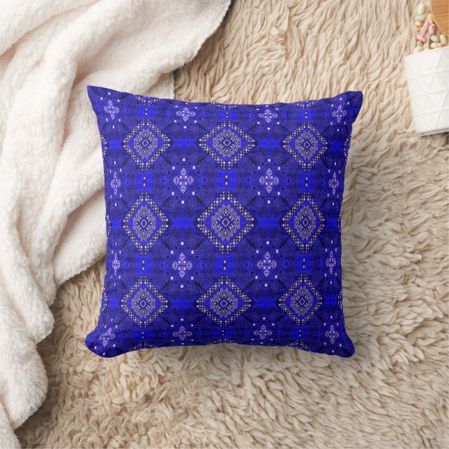 Midnight Nomad – Indigo Boho Moroccan Cushion (Blanket)