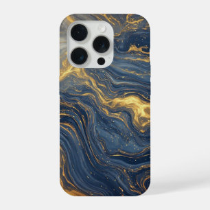 Midnight Ocean Marble Glow ✨ Gold Swirl Elegant iPhone 15 Pro Case