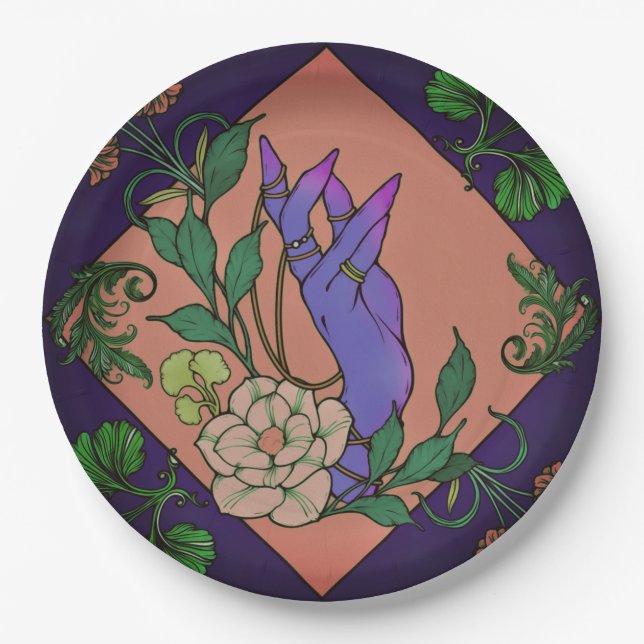 “Midnight Offering” – Botanical Hand & Bloom  Paper Plate (Front)