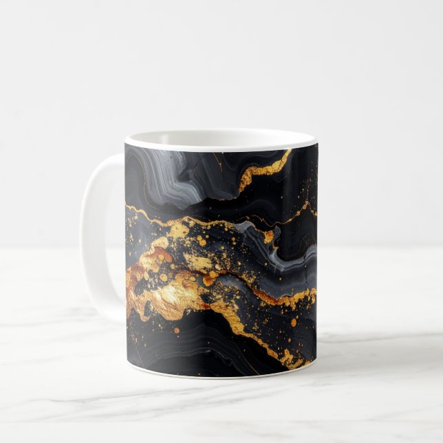 Midnight Onyx & Gold Leaf Abstract MUG (Front Left)