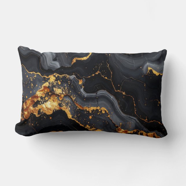Midnight Onyx & Gold Leaf Abstract Pillow (Front)