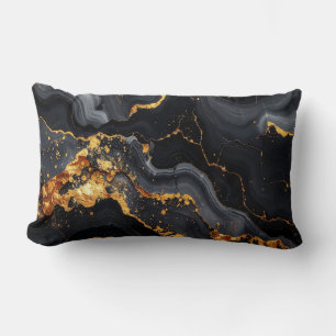 Midnight Onyx & Gold Leaf Abstract Pillow
