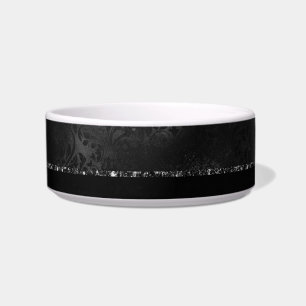 Midnight Onyx Romance   Black Satiny Grunge Damask Bowl