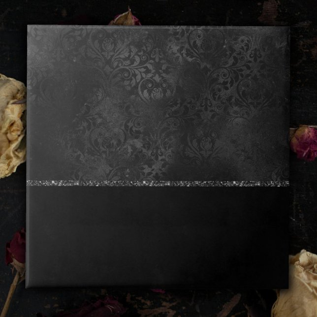 Midnight Onyx Romance | Black Satiny Grunge Damask Ceramic Tile (Creator Uploaded)