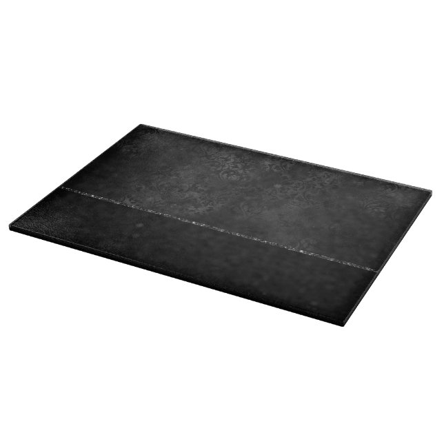 Midnight Onyx Romance | Black Satiny Grunge Damask Cutting Board (Corner)