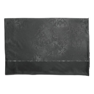 Midnight Onyx Romance   Black Satiny Grunge Damask Pillowcase