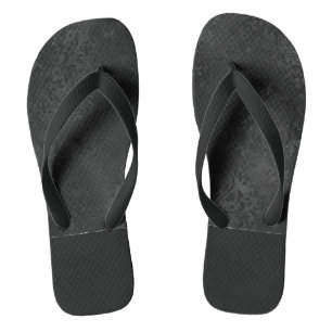 Midnight Onyx Romance Black Satiny Grunge Damask Thongs