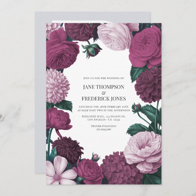 Midnight Orchid, Velvet Aubergine & Misty Mauve Invitation (Front/Back)