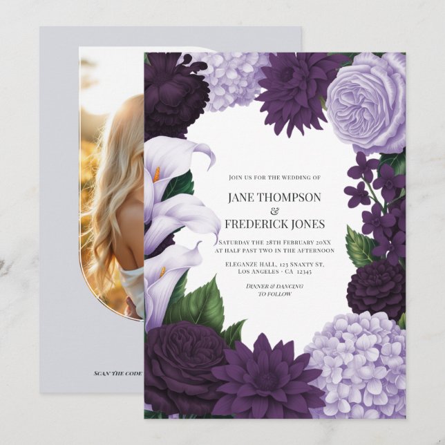 Midnight Orchid, Velvet Aubergine & Misty Mauve Invitation (Front/Back)
