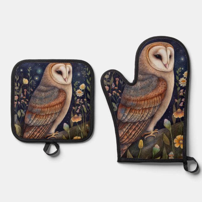 Midnight Owl   Oven Mitt & Pot Holder Set (Front)