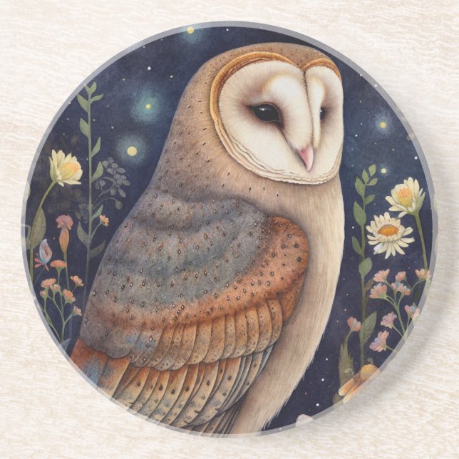 Midnight Owl Sandstone Coaster (Front)