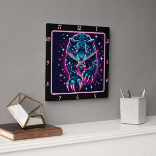 Midnight Panther Electric Neon Timer Square Wall Clock