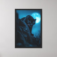 Midnight Panther Moonlight Framed Canvas