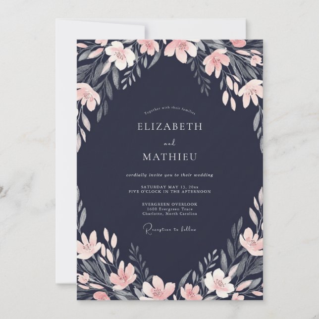 Midnight Peach Painted Wedding Invitation (Front)