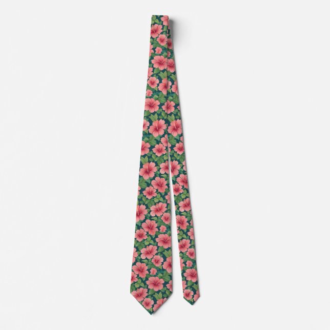 Midnight Peachy Hibiscus Tie (Front)