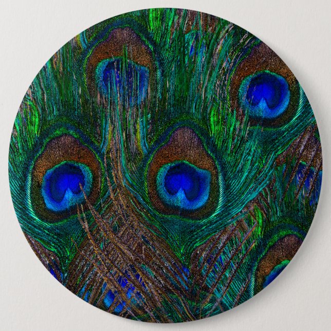 Midnight Peacock Feathers Etching Style Decor 6 Cm Round Badge (Front)