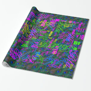 Midnight Peacock Feathers Etching Style Decor Wrapping Paper