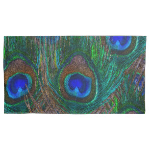 Midnight Peacock Feathers Etching Style Pillowcase