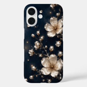 Midnight Pearl Sakura Blossoms iPhone 16 Case