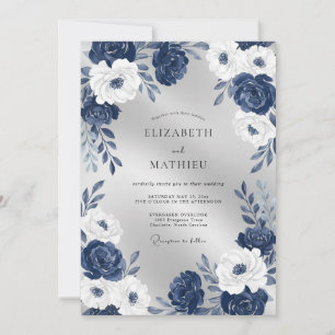 Midnight Pearl White Blossom Wedding Invitation