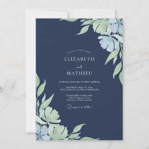 Midnight Periwinkle Blossom Wedding Invitation