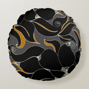 Midnight Petals – Elegant Floral Pattern Round Cushion
