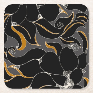 Midnight Petals – Elegant Floral Pattern Square Paper Coaster