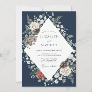 Midnight Pinecone Foliage Eucalyptus Wedding Invitation