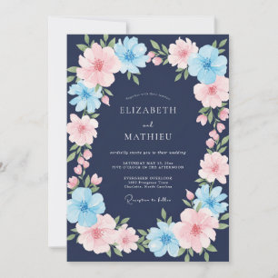 Midnight Pink Azure Wildflower Wedding Invitation