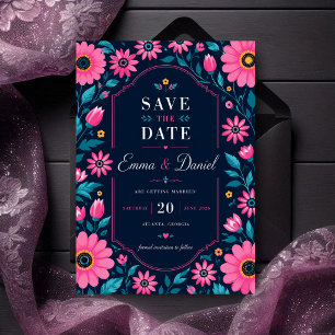 Midnight Pink Floral Romantic Wildflower Elegant Save The Date