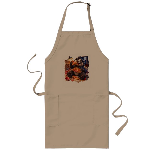 Midnight Pizza Badger – Cute Funny Badger Eating P Long Apron (Front)