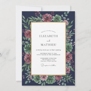 Midnight Plum Foliage Eucalyptus Wedding Invitation