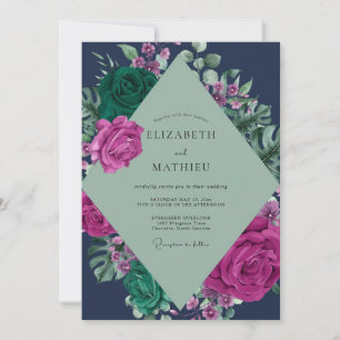 Midnight Plum Monstera Eucalyptus Wedding Invitation